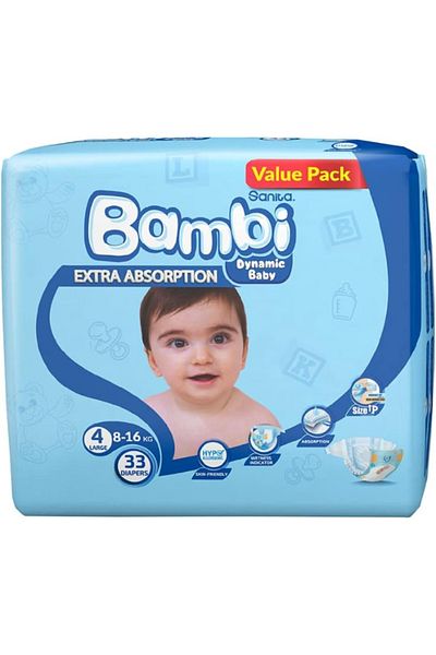 Sanita Bambi Sanita Bambi Diapers Mega Pack - Size 4, Large, 8-16 kg, 33 Diapers