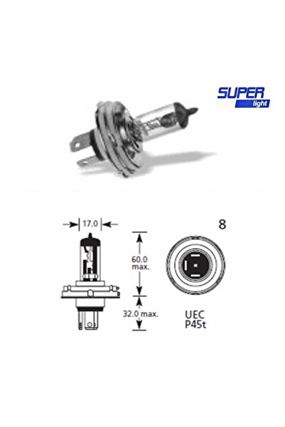 Oto Aksesuarcım Super Light H4 Halojen Far Ampülü 12 Volt 100/90 Watt