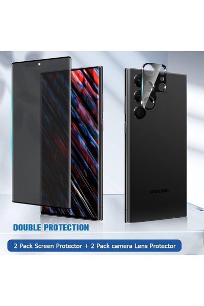 AWH [عبوة 1+2] واقي شاشة الخصوصية وواقي عدسة الكاميرا لهاتف Samsung Galaxy S22 Ultra مقاس 6.8 بوصة