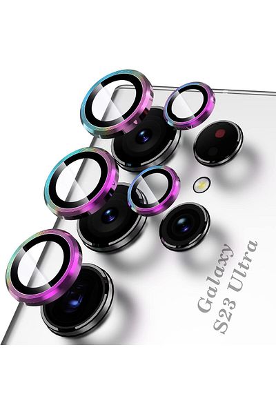 AWH for Samsung Galaxy S23 Ultra Camera Lens Protector, Tempered Glass & Metal Ring Cover, 1 Set