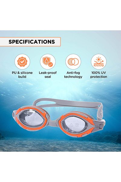 Endless Swimming Goggle With Anti-Fog & UV Protection | Leak Proof | Orange | Free Size | Silicon, Rubber
