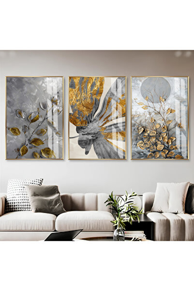 Harika bir ev Hari̇kabi̇rev | Gold-Gray Abstract Flower Leaf Combination | Fr...