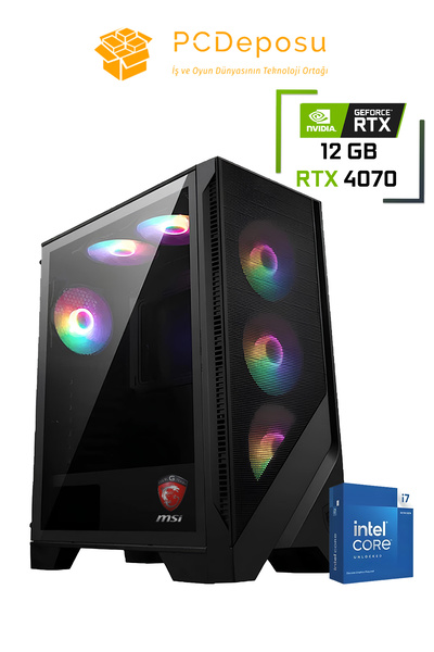 MSI i7 14700F RTX 4070 Gaming PC | 16GB RAM, 1TB SSD, MSI MAG Kasa, 6 Fanlı Sistem