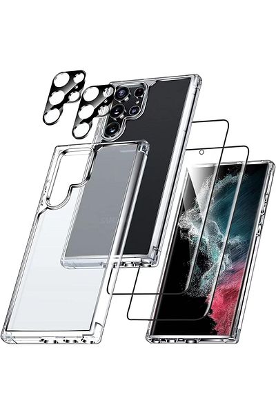 AWH [5-in-1] Samsung Galaxy S23 Ultra Case, 2 Lens Protectors + 2 HD Glass Screen Protectors