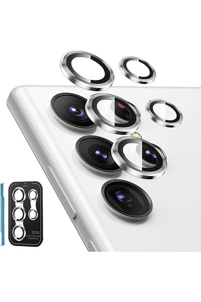 AWH for Samsung Galaxy S23 Ultra Camera Lens Protector, HD Glass Metal Screen Cover, Silver