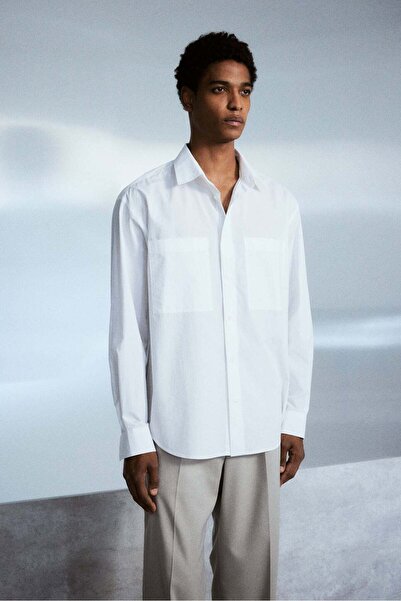H&M قميص بوبلين فضفاض