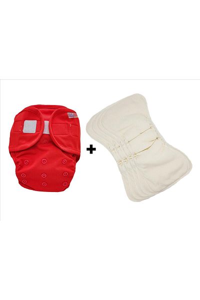 BabyNEO Washable Baby Diaper Velcro Tape One Size 4+1 Set - Red