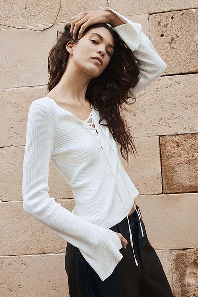 H&M Lacing-detail rib-knit top