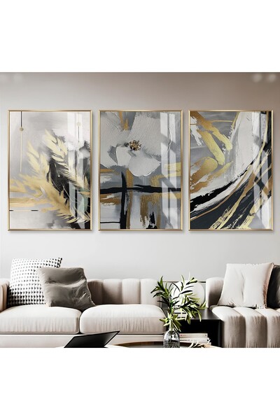 Harika bir ev Hari̇kabi̇rev | Gray Gold-Black Abstract Leaf Flower Combinatio...