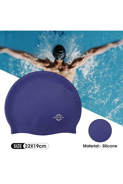 Nivia Pro Silicone Waterproof Swimming Cap | Navy Blue | One Size | Unisex-Adult | Silicone | Easy Fit