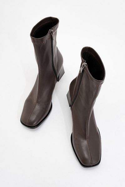 LuviShoes Γυναικείες μπότες με χοντρό τακούνι PLESA Σκούρο καφέ