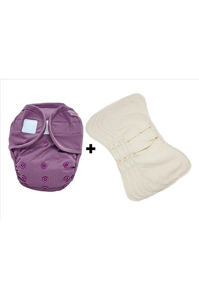 BabyNEO Washable Baby Diaper Velcro Tape One Size 4+1 Set - Purple