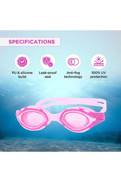 Endless Swimming Goggle With Anti-Fog & UV Protection | Leak Proof | Pink | Free Size | Silicon, Rubber
