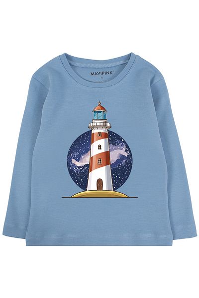 Mavipink Tricou cu mânecă lungă pentru far pentru copii 100% bumbac