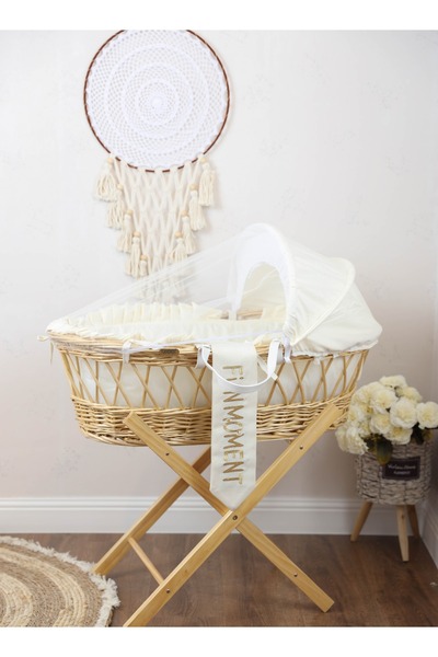 Fun Moment مهد سلة موسى مع حامل خشبي قابل للطي