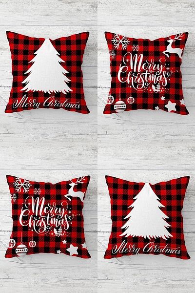 Pelangi Pine Tree Deer New Year - Christmas Christmas Set with Hidden Zipper Throw Pillow and Pillowcases (4Pcs)