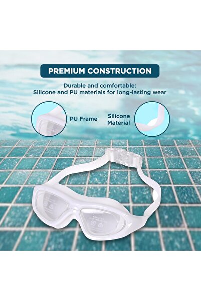 Endless Stylish Swimming Goggle with Anti-Fog & UV Protection | White | Silicon, PU | Leak Proof | One Size