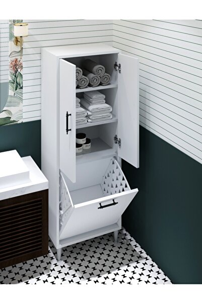 TETTO ELAGANTE Menekşe 2 Kapaklı Çok Amaçlı Kirli Çamaşır Sepetli Dolap