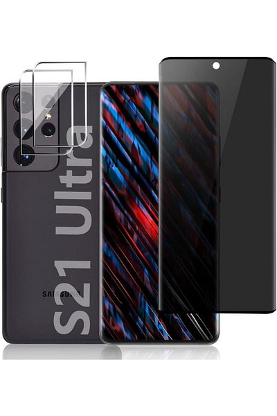 AWH 1+2 Pack Privacy Screen & Camera Lens Protector for Samsung Galaxy S21 Ultra 6.8", 9H Hardness