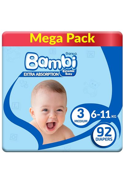 Sanita Bambi Sanita Bambi Diapers Mega Pack - Size 3, Medium, 11-6 kg, 92 Diapers