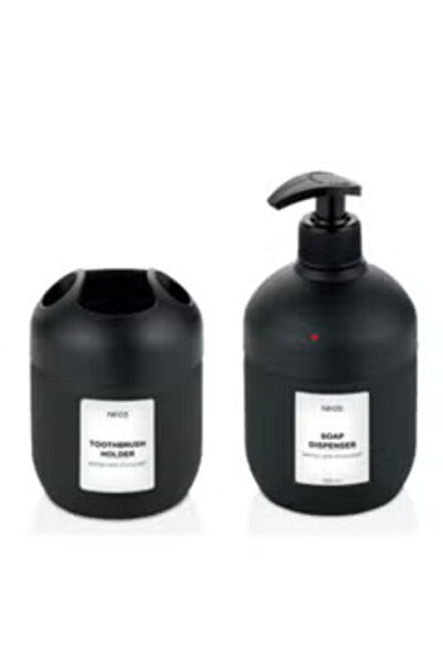 Qlüx طقم حمام زجاجي فاخر مكون من قطعتين موزع صابون سائل وحامل فرشاة أسنان