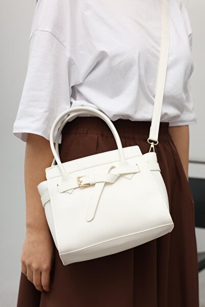 Mopia Valeria White Women's Stripe Detailed Tote Bag