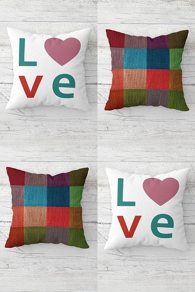 Pelangi Dear Heart Pattern - Hidden Zippered Throw Pillow Cover Sofa Pillow Set(4Pcs)
