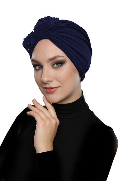 fidan bone Cristal Evantai Pietra Brodata Dubla Fete Captusita Albastru Marin Ready Made Hijab Hijab Rochie Seara Bonnet