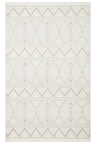 Venice Halı Motto 03 Beyaz Bej Örgü Dokuma Modern Kesme Halı