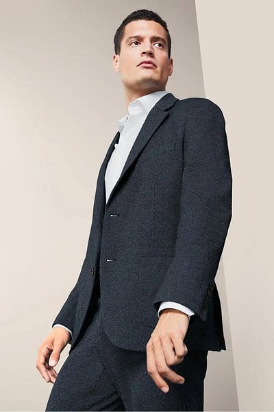 Tchibo Men Regular Fit Textured Blazer, Navy Blue