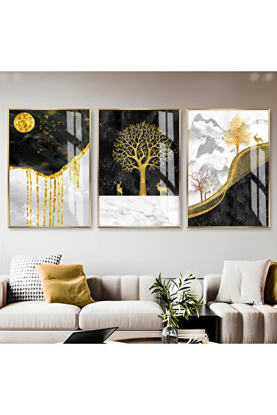 Harika bir ev Hari̇kabi̇rev | Black-Gold-White Tree Deer Pattern Combination ...