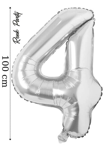 renk party Foil Balloon 4 Number Helium Balloon 100 cm Silver Color - 4 Year ...