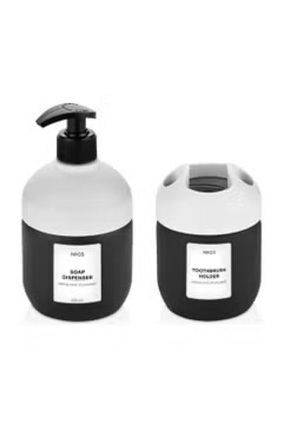 Qlüx Luxury Glass Bathroom Set 2 Pcs Liquid Soap Dispenser and Toothbrush Holder