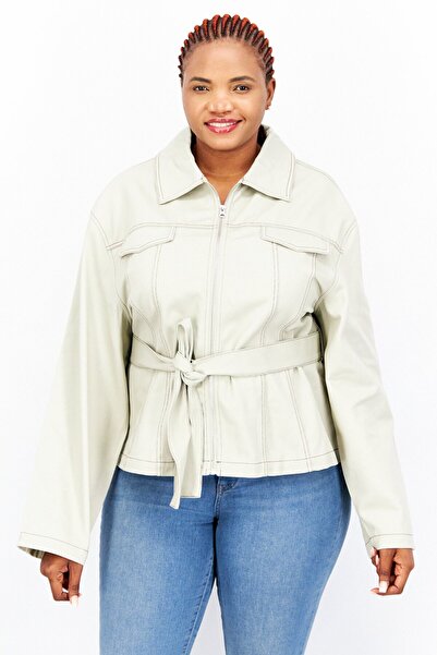 ASOS Women Curve Corset Detail Denim Jacket, Light Grey