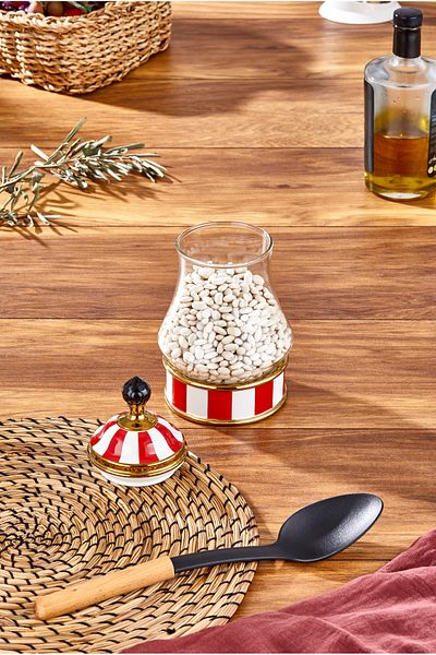 Paçi Charmes Porcelain Glass Crested Red White Large Jar 700 ml