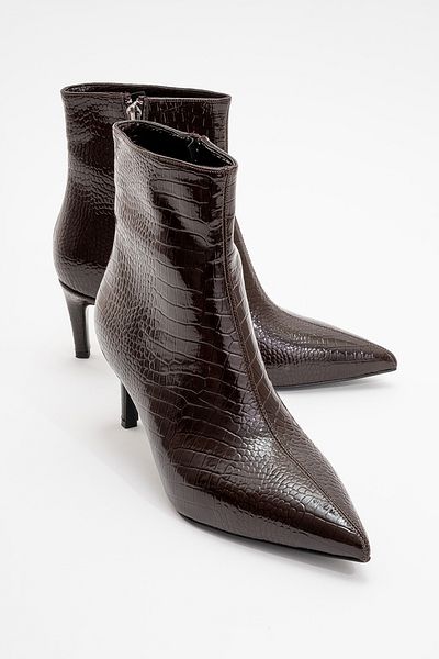 LuviShoes Γυναικείες μπότες με λεπτό τακούνι NOYA καφέ στάμπα