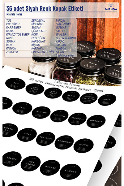 Mienda Home Mienda Home Siyah Renk Baharatlık Kapak Etiketi 36 adet
