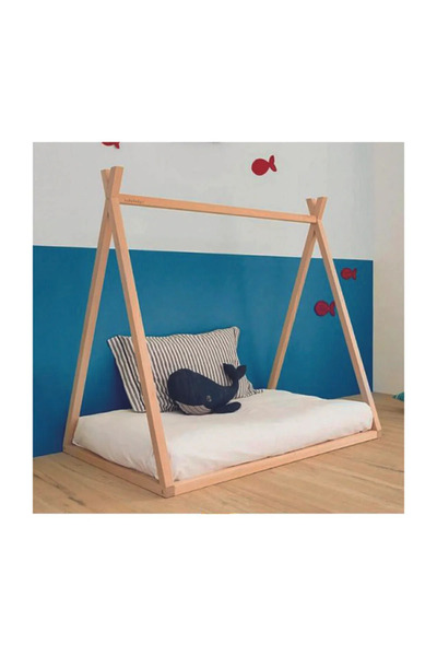 BRK Design Çocuk Yatak Doğal Çam Oyun Alanı Çadır Çilek 90x190