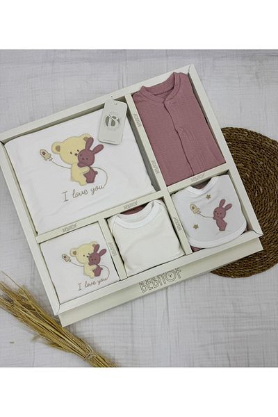 Bebitof 10 Piece Boxed Newborn Hospital Discharge Bodysuit Set with Hugging Teddy Bear Pattern