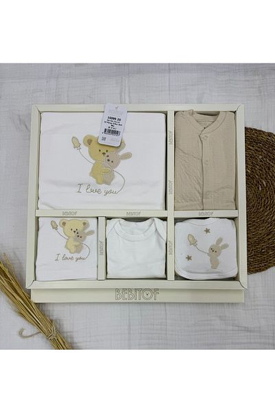 Bebitof 10 Piece Boxed Newborn Hospital Discharge Bodysuit Set with Hugging Teddy Bear Pattern