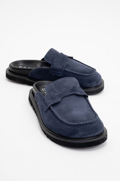 LuviShoes شبشب نسائي من الجلد الطبيعي باللون الأزرق الداكن من LAVEN