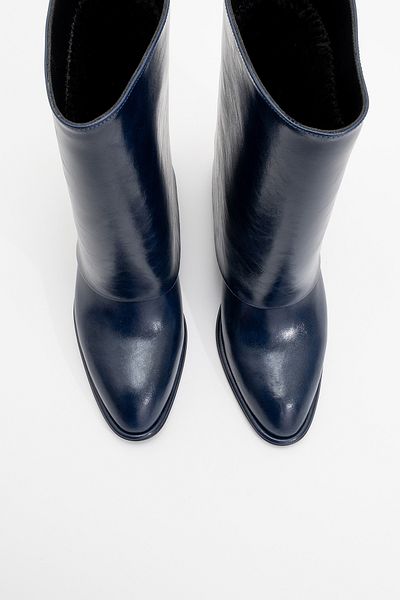 LuviShoes Γυναικείες μπότες με χοντρό τακούνι ELLAS Navy Blue Skin