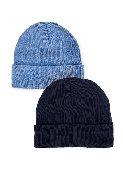 Eke Tekstil Blue Navy Blue Unisex Folded Beanie Set of 2