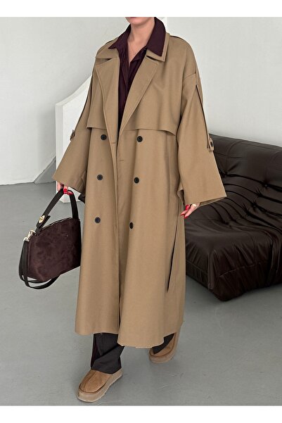 Laluvia Karamel Lucky Düğme Detaylı Oversize Trençkot