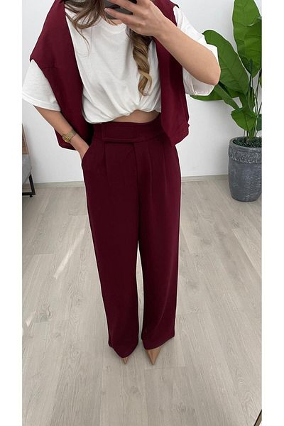 Nazline PANTALONI LUNGI CU PICIOARE LARGI, DETALIATI CU VELCRO, TESTURI ELASTICE