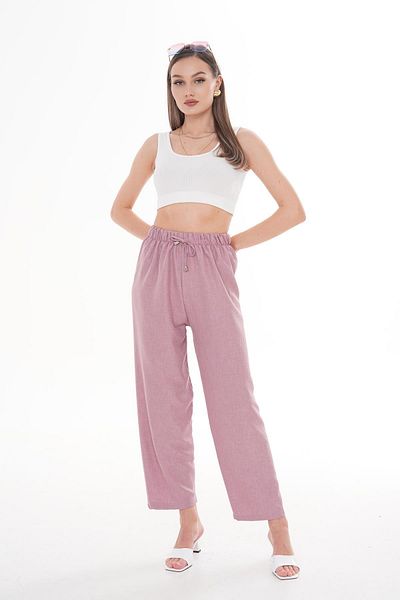 ŞİMAL Women's Rope Detailed Sofia Linen Trousers 250008   -
