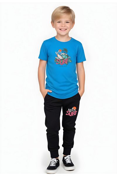 panios kids Set de sus și de jos cu buzunar dublu pentru băiat cu imprimeu Surf