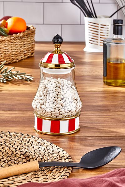 Paçi Charmes Porcelain Glass Crested Red White Large Jar 700 ml