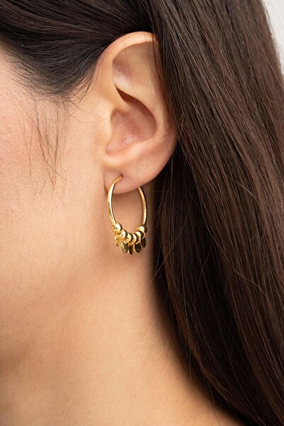 Sümer Telkari Pullu Altın Yaldızlı Gümüş Halka Küpe 5707