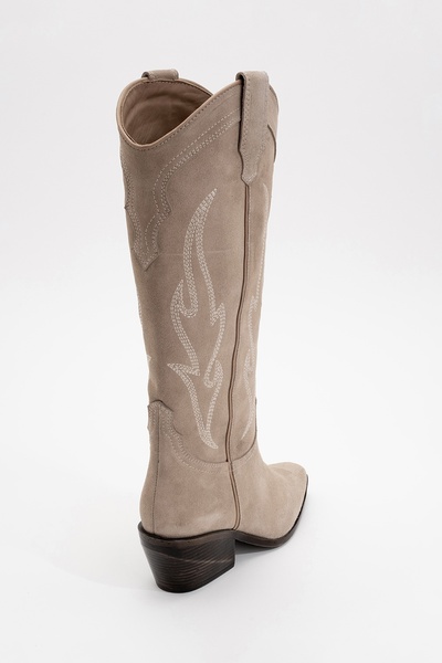 LuviShoes Pi̇etro Beige Genuine Leather Suede Women's Western Boots